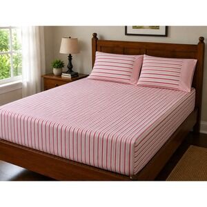 Springmaid Full Fitted Sheet 2 Pillowcases Pink Striped Vintage Striped 90s